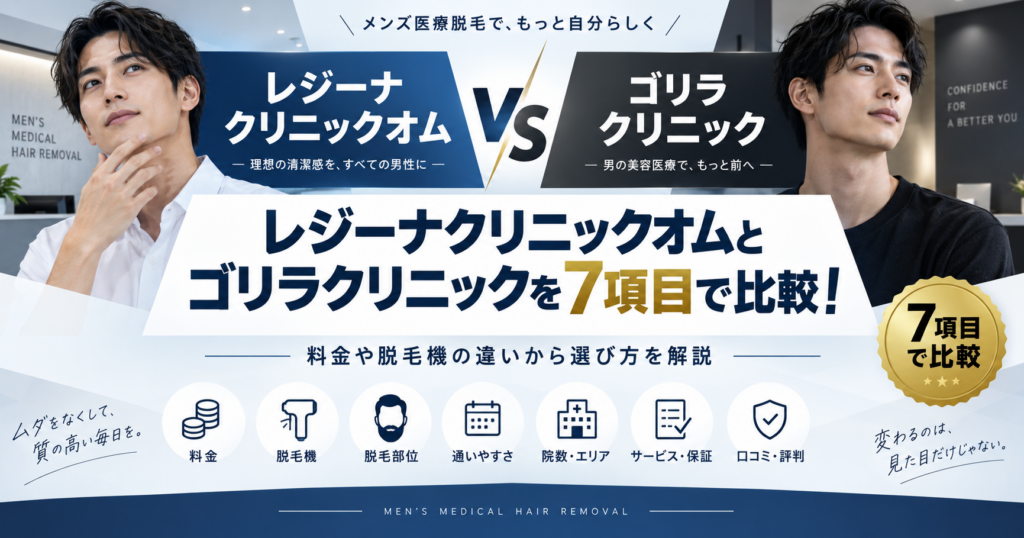 レジーナクリニックオムとゴリラクリニックを7項目で比較！料金や脱毛機の違いから選び方を解説